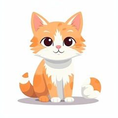 flat illustration of cute pleasant cat, friendly character, white background 