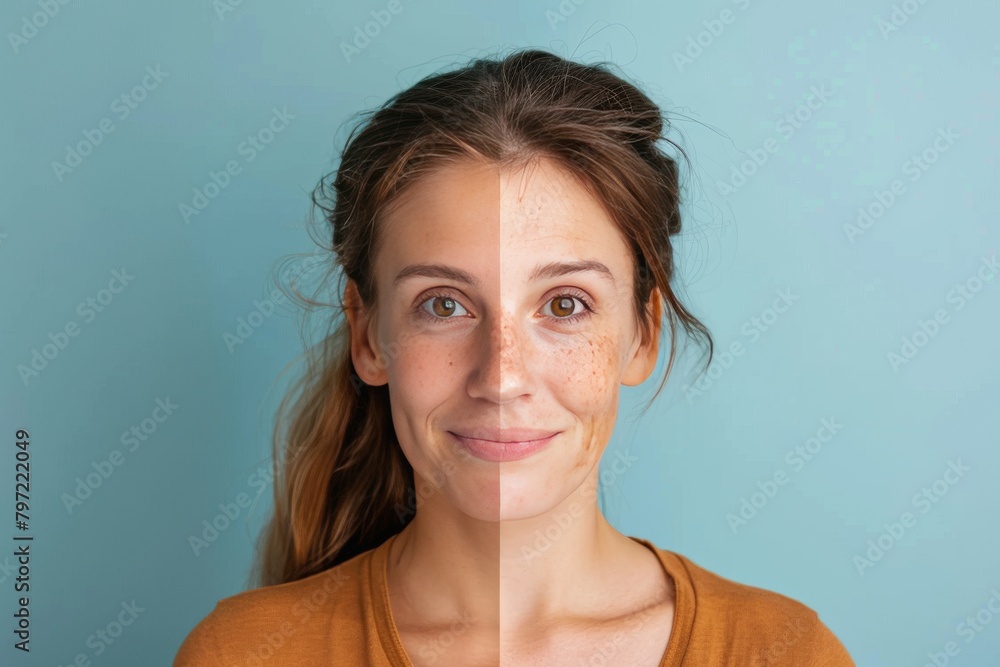 Poster two aging processes combine with biological transformation and modern wrinkle reduction, highlightin