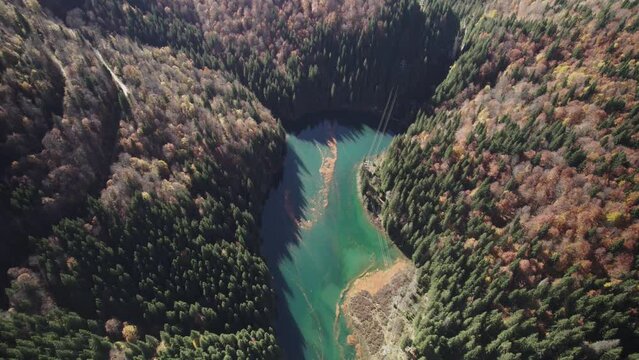 Aerial video over Scropoasa lake Romania
