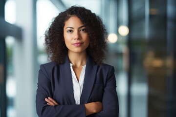 Confident Businesswoman Standing with Poise and Assurance Before Entering a High-Stakes Corporate Boardroom Meeting