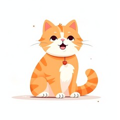 flat illustration of cute pleasant cat, friendly character, white background 