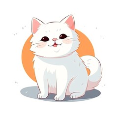 flat illustration of cute pleasant cat, friendly character, white background 