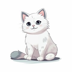 Fototapeta na wymiar flat illustration of cute pleasant cat, friendly character, white background 