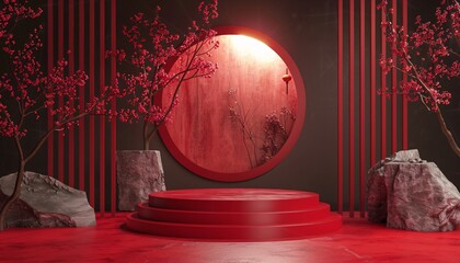 3D podium product themed chinese new year vector. Flyer or poster with chinese new year's theme suitable for promotion product.