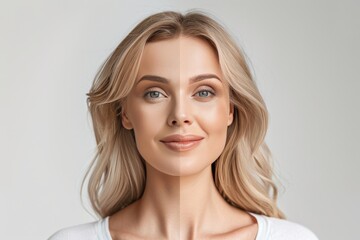 Progression in aging depicted through salicylic and wrinkle care focus, blending facial acid integration with skincare tips and age split dynamics.
