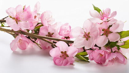 Branch With Pink Flowers on white Background
