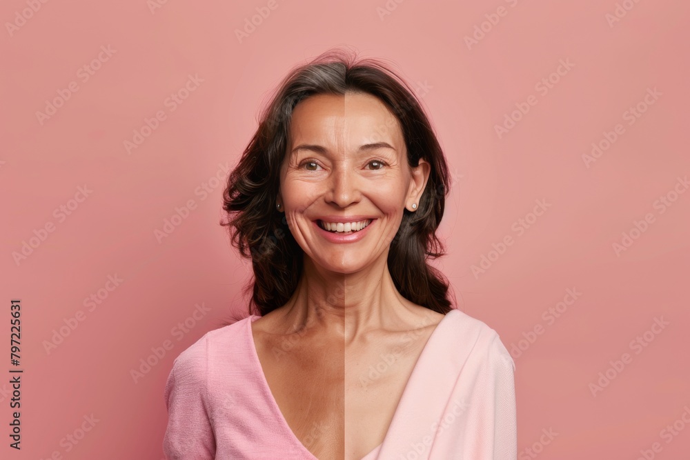 Poster versus less face dynamics in beauty regimens focus on effective age transformations, blending renewa