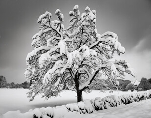 Snow Covered Tree in Black and White - Powered by Adobe
