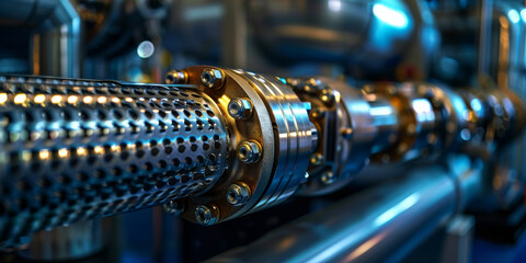 Fototapeta premium Focus on the heat exchanger section of a condenser unit in industrial