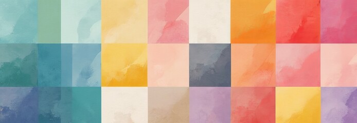 Colorful Watercolor Paper Texture Background with Pastel colors, Abstract Shapes, and Art Illustration, wide panoramic banner, retro vintage style