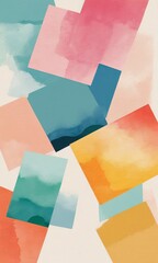 colorful watercolor paper texture background, pastel flowers, abstract shapes, modern art illustration, retro vintage style