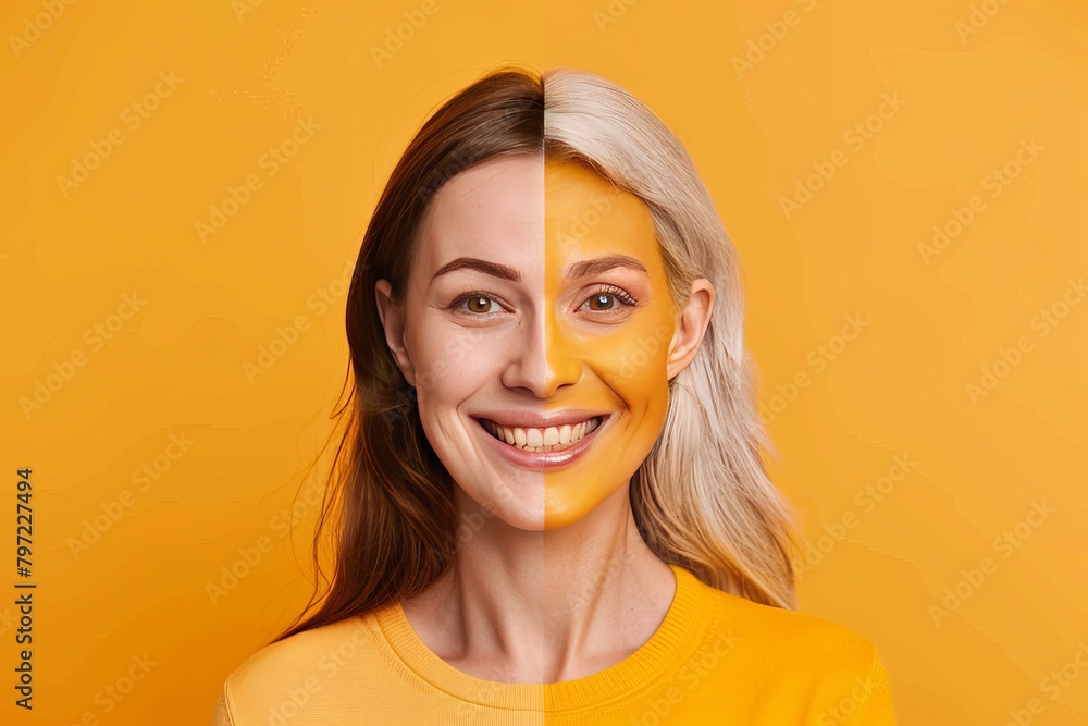 Poster visual texture contrasts and neck wrinkle impacts in aging split representation drive narrative impr