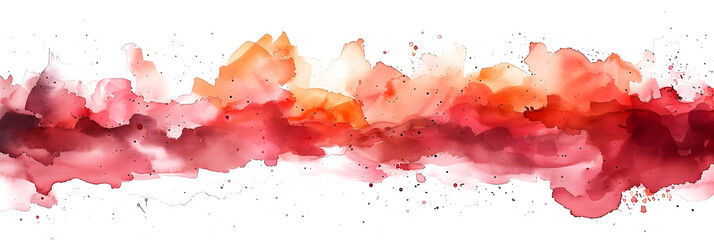Coral and peach gradient watercolor paint stain on transparent background.