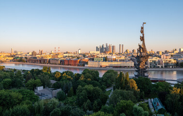View of the monument to Peter the Great by Zurab Tsereteli in the center of the Russian capital on...