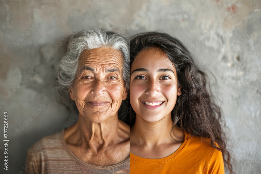 Poster face defiance in aging acne settings underscores young generational divides, integrating wrinkle and