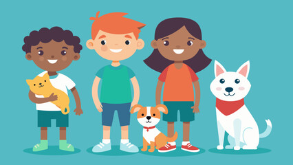 Pets including children vector illustration