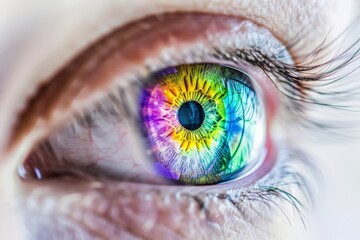A colorful eye with a rainbow colored iris - obrazy, fototapety, plakaty
