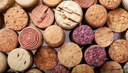 A close-up view of a wine cork collection - Powered by Adobe
