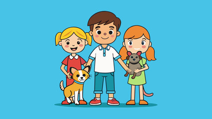 Pets including children vector illustration