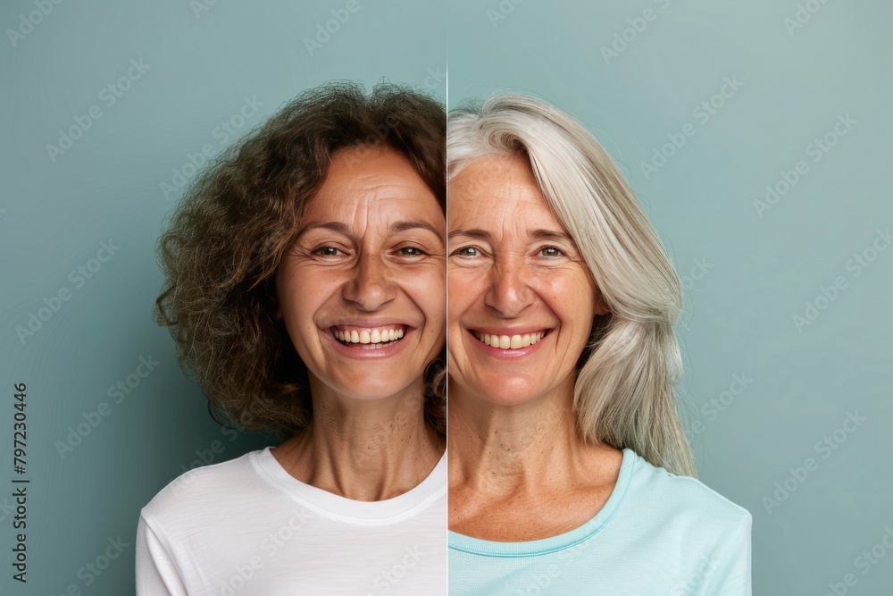 Poster two aging dynamics in halves settings renew aging skin treatment contexts, focusing on proactive sta
