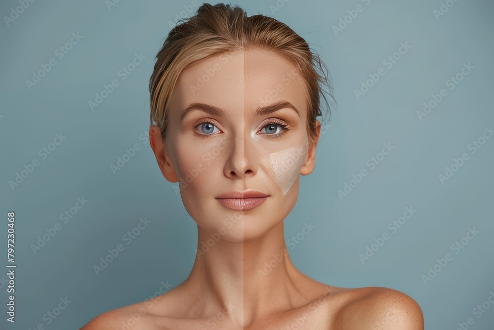 Poster facial feature integration in proactive stage settings showcases aging and anti-aging solution impac