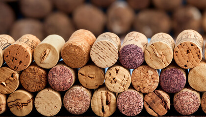A close-up view of a wine cork collection - obrazy, fototapety, plakaty