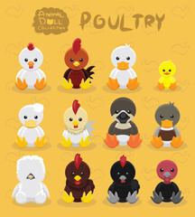 Animal Dolls Chicken Duck Poultry Set Cartoon Vector Illustration - obrazy, fototapety, plakaty