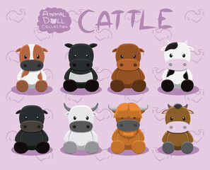 Fototapeta premium Animal Dolls Cow Cattle Ox Set Cartoon Vector Illustration
