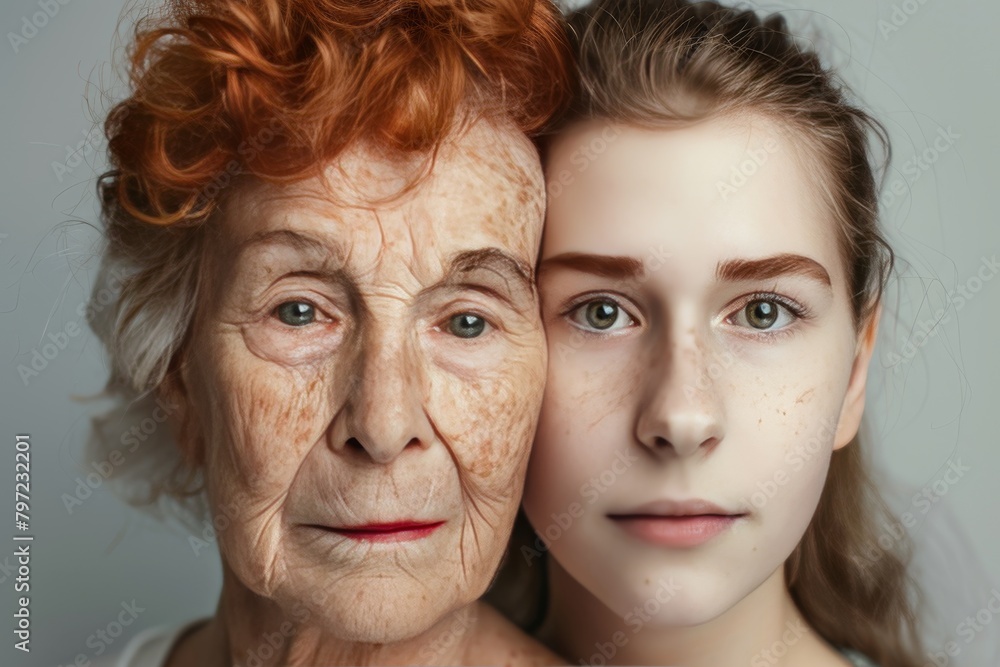 Poster double care in aging settings emphasizes skin firmness and split impacts, focusing on smooth skin an