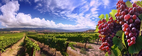 Panoramic vineyard landscape with ripe grapes