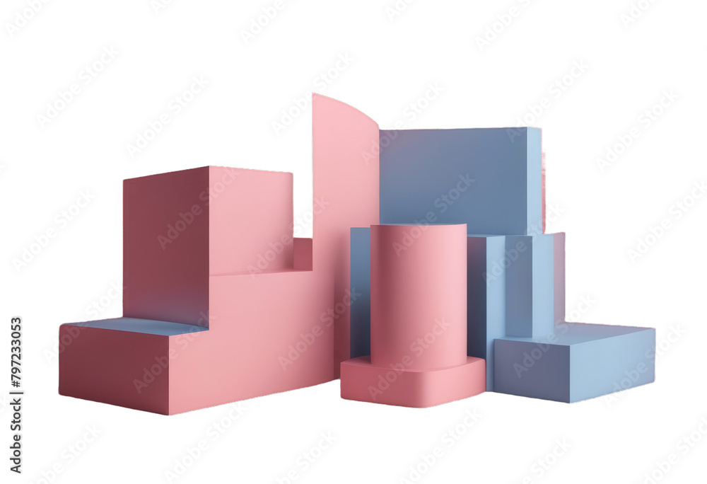 Poster pink blue minimal minimal product geometric presentation design rendering forms 3d podiums poduim in