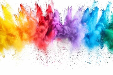 A striking portrayal of a colorful burst of powdery dust, showcasing a vivid rainbow of hues.