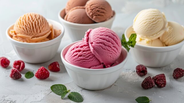 Wholesome dessert alternatives showcasing frozen yogurt and sorbet, chosen for reduced fat and minimal added sugars, styled on an isolated background