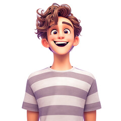 In this lifestyle concept snapshot a cheerful young man with a beaming smile radiates positivity as he sports a casual grey striped t shirt exuding happiness and contentment Captured against