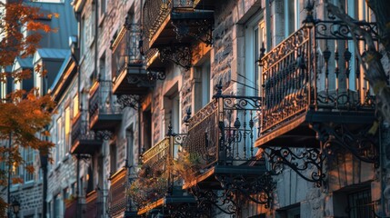 Classic European style house balcony with safety iron fence.