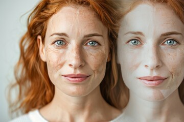 Life beautifying lines mental vitality in age visuals, staging wrinkles in age-related composites, caring psychological well-being portraits in two