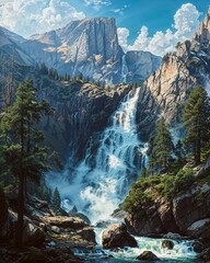 Naklejka premium Yosemite National Park, Yosemite Valley, Kings Canyon, American West, California, American national park, landscape, 