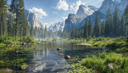 Naklejka premium Yosemite National Park, Yosemite Valley, Kings Canyon, American West, California, American national park, landscape, 