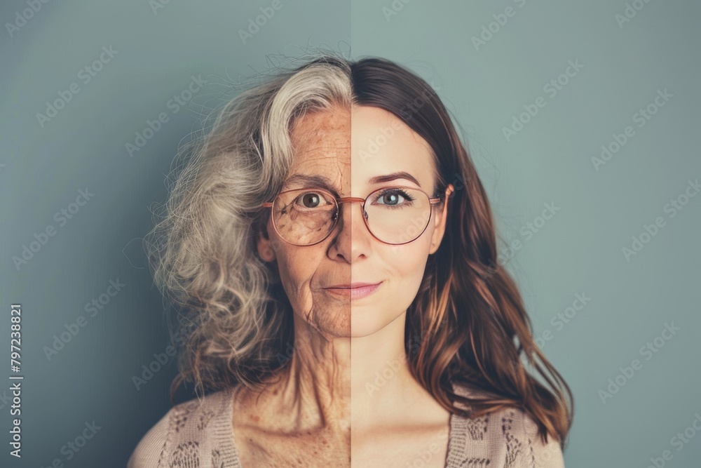 Poster renewal in skin aging stages promotes longevity and rejuvenation, focusing on youthful complexion dy