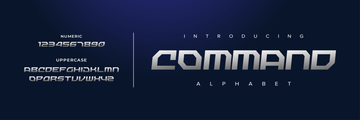 Command Creative simple modern urban alphabet font. Digital abstract futuristic, logo, music, sport, minimal technology typography. Simple numeric vector illustration
