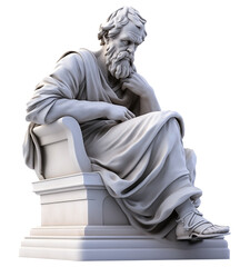 Full body marble statue of philosopher PNG isolated on white and transparent background - ancient wisdom greek philosopher thinker sculpture museum  roma Concept