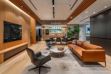 Relaxed Retreat: An expansive room featuring a plush couch, two cozy chairs, and an elegant coffee table, creating a serene sanctuary for relaxation and leisure.