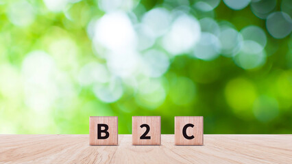 Business to customer, B2C, BTC marketing concept, wooden cubes with abbreviation B2C icon,...