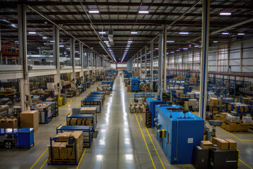Production industry equipment at manufacturing buildings
