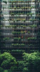 The facade of an office building covered with plants