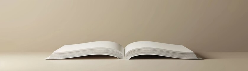 An empty 3D open book with blank hardcovers.