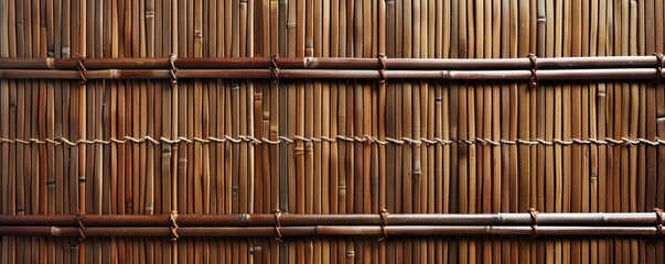 Close-up image of a woven bamboo mat pattern, showcasing natural colors and textures