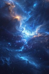 Naklejka na ściany i meble Exploding cosmic blue star in the vastness of outer space