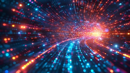 Fototapeta premium The rapid transmission of worldwide data, ultra-quick internet connectivity, advanced coding, and the dynamic movement of digital technology.