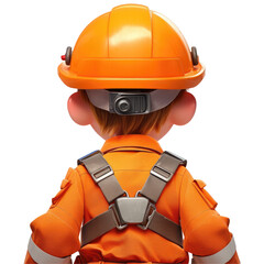 A young cartoon character is pictured from behind sporting safety gear against a transparent background